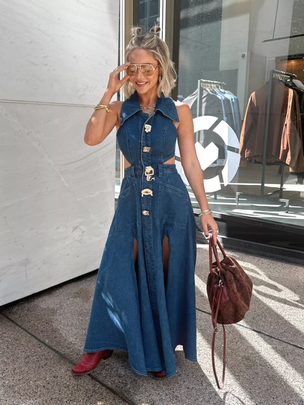 Urban Revivo Cut‎ Out Denim Maxi Dress - Picture 9 of 16